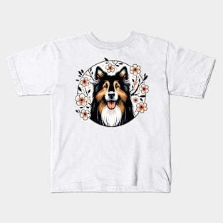 Bohemian Shepherd Enjoys Spring's Cherry Blossoms Beauty Kids T-Shirt